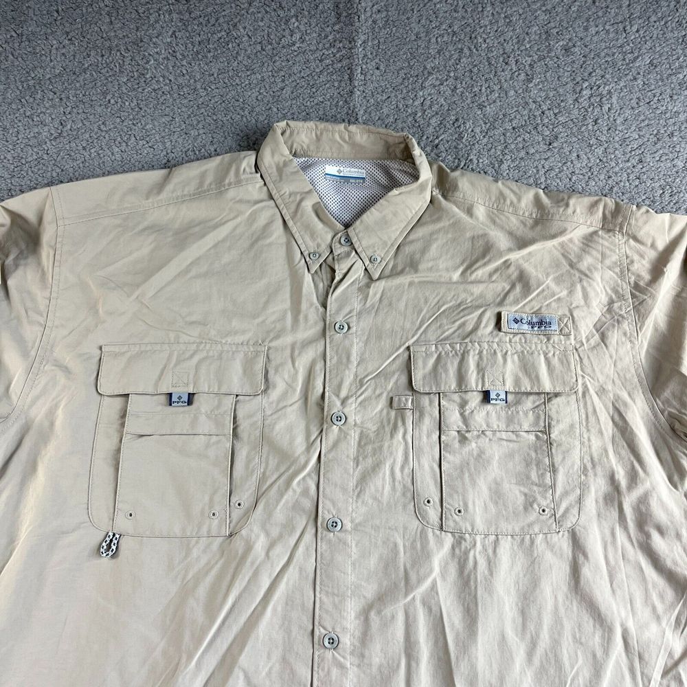 NEW Columbia Shirt Mens 2XL XXL Beige Button Up PFG Fishing Omni-Shade Nylon